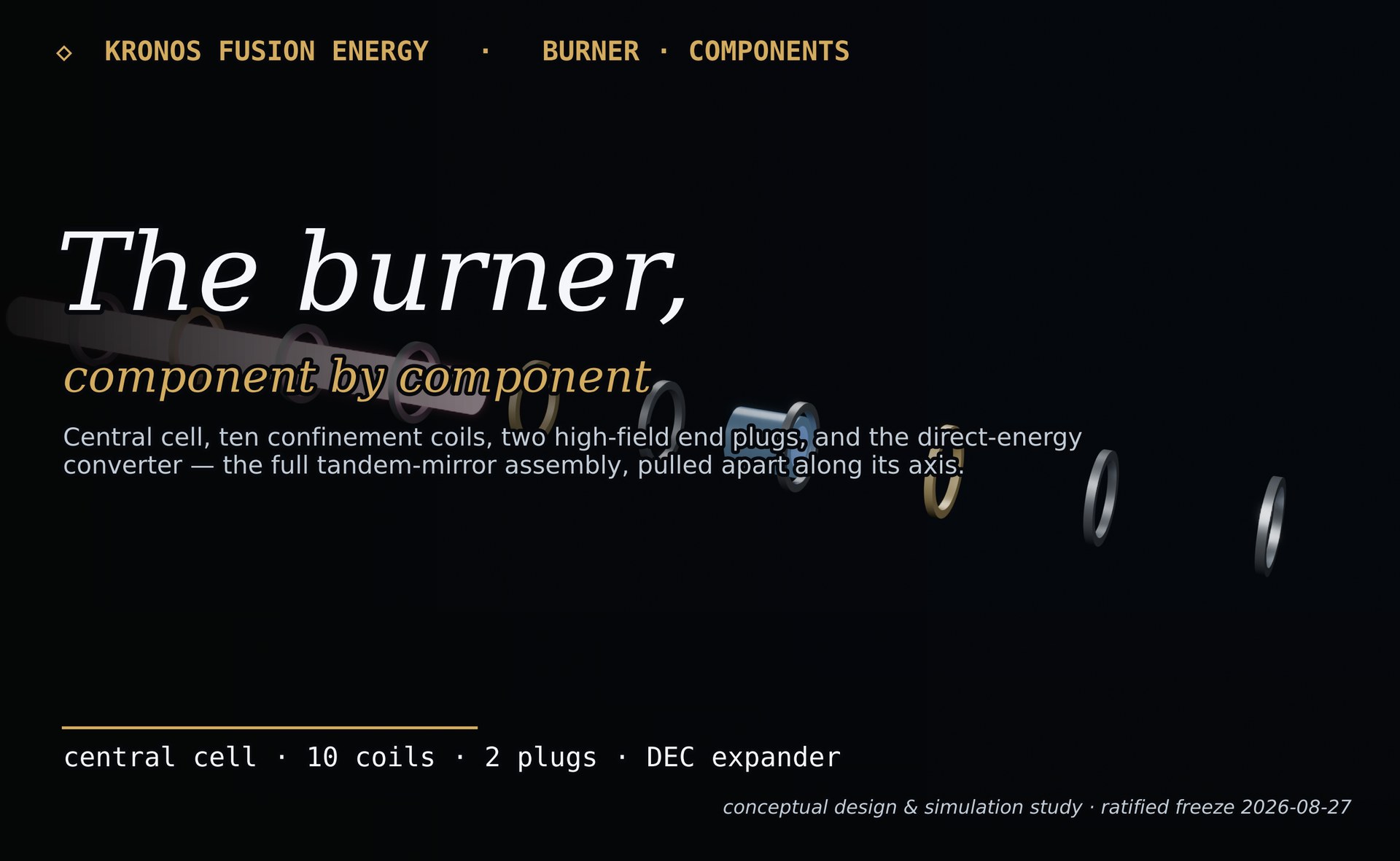Burner exploded titled — Kronos Fusion Energy render, 