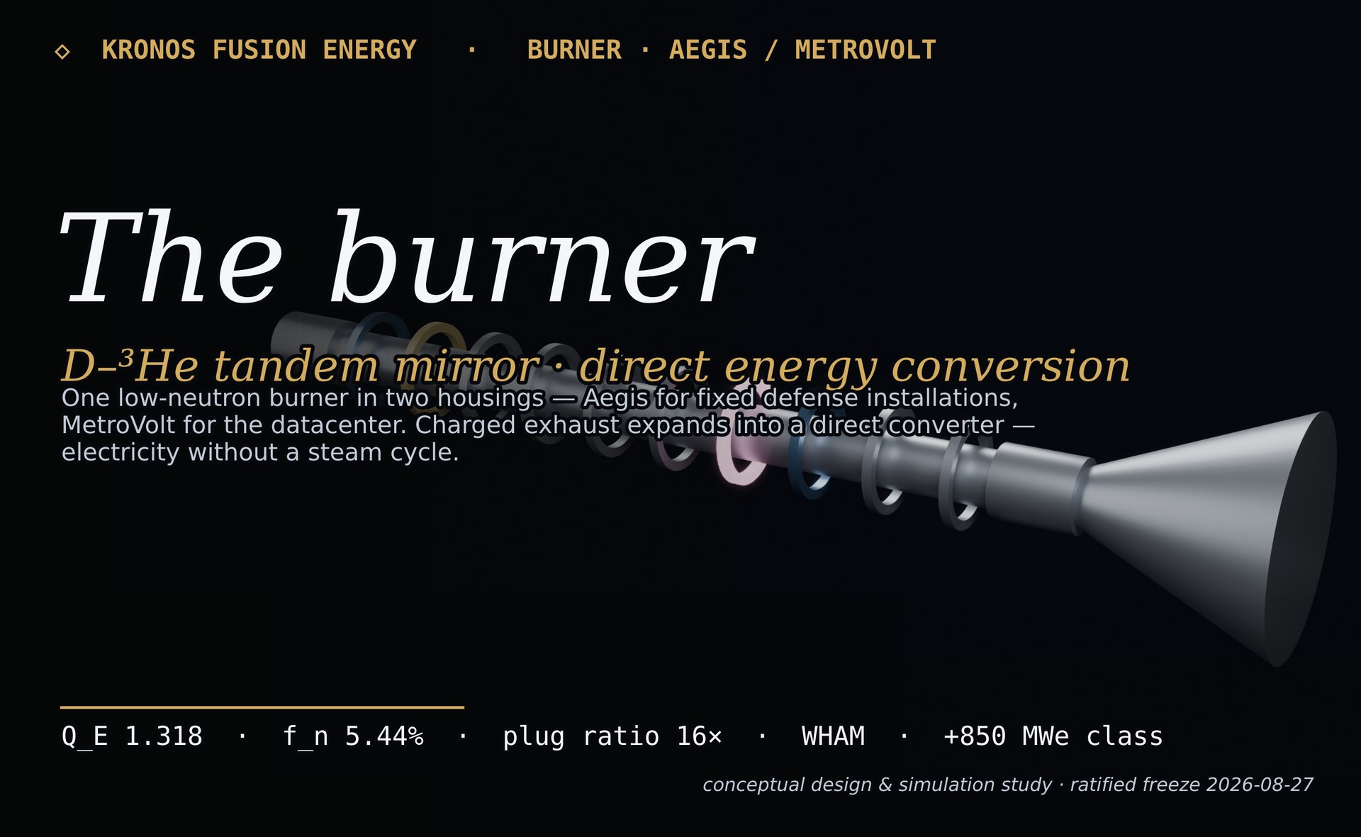 Burner hero titled — Kronos Fusion Energy render, 